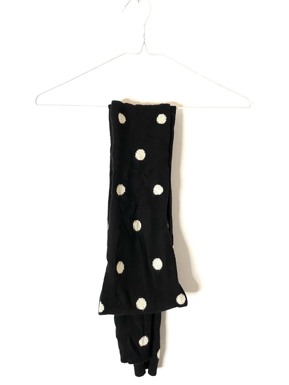 Talbots 100% Cashmere Scarf Black White Polka Dot Knit Long Skinny Winter